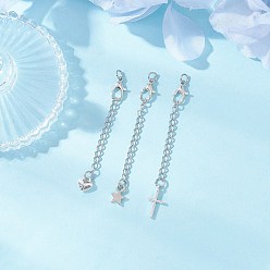 Нержавеющая Сталь Цвет 3 шт. 3 стили 304 набор цепей с концами из нержавеющей стали, звезда, сердце и крест, удлинитель витой цепи, с застежками-карабинами из цинкового сплава и подвесками из сплава для браслетов на щиколотку, цвет нержавеющей стали, 60~70 мм