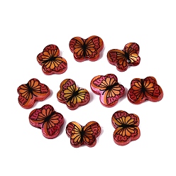 Orange Perles de coquillage d'eau douce naturelles imprimées, papillon, orange, 8~9x11~12x2.5~3mm, Trou: 0.8~0.9mm