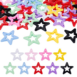 Mixed Color 40Pcs Opaque Acrylic Pendants, Star, Mixed Color, 43.5x45.5x4.5mm, Hole: 2mm