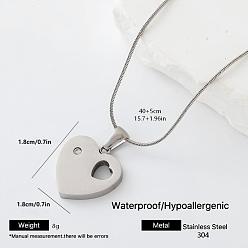 Heart 304 Stainless Steel Pendant Necklaces, Stainless Steel Color, Tarnish Free, Heart, 15.75 inch(40cm)