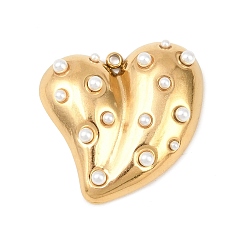 Настоящее золото 18K 304 подвески из нержавеющей стали и АБС-пластика с имитацией жемчуга, сердце прелести, ионное покрытие (ip), реальный 18 k позолоченный, 26x27.5x6 мм, отверстие : 1.6 мм