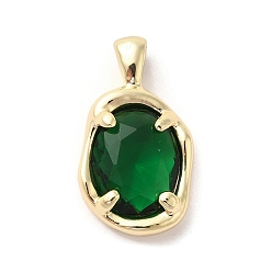 Темно-Зеленый Золотые латунные микро проложить кубического циркония подвески, овальные, темно-зеленый, 18.5x10.5x5 мм, отверстие : 3x1.5 мм