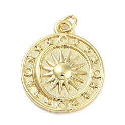 Настоящее золото 18K Стойки обшивки латунные подвески, с прыжковых колец, долговечный, без свинца и без кадмия, очарование солнца, реальный 18 k позолоченный, 23x19.5x3 мм, отверстие : 3 мм