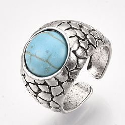 Antique Silver Alloy Cuff Finger Rings, with Resin, Antique Silver, Size 9, 19mm