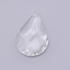 Clear Transparent Glass Big Pendants, for Chandelier Crystal Hanging Pendants, Faceted, Teardrop, Clear, 50x34x14mm, Hole: 2mm