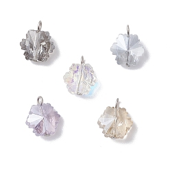 Нержавеющая Сталь Цвет 5 шт. 5 цвета гальванизированные стеклянные подвески-снежинки, с 304 петлями из нержавеющей стали, разноцветные, цвет нержавеющей стали, 12x10x5.5 мм, отверстие : 1.8 мм, 1 шт / цвет