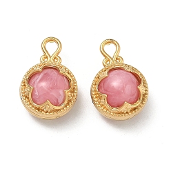 Ярко-Розовый 304 подвески из нержавеющей стали смолы, плоский круглый с цветными чарами, реальный 18 k позолоченный, вакуумное покрытие pvd, долговечный, ярко-розовый, 22x14.5x11 мм, отверстие : 3x2.5 мм
