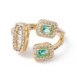 Настоящее золото 18K Прямоугольное и овальное открытое кольцо-манжета с зеленым кубическим цирконом, стеллаж для латунных украшений для женщин, без кадмия, без никеля и без свинца, реальный 18 k позолоченный, размер США 7 1/2 (17.7 мм)
