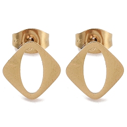 Золотой Вакуумное покрытие pvd 304 серьги-гвоздики из нержавеющей стали для женщин, ромб с полым овалом, золотые, 10x10 мм