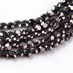 (405) Непрозрачный AB вишня Гальванические стеклянные бусины, полное покрытие, плоско-круглые, граненые, с черным покрытием, 5~6x4 мм, отверстие : 1 мм, около 72 шт / нитка, 15 дюйм