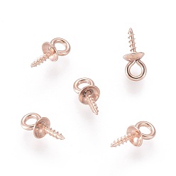 Rose Gold 304 Stainless Steel Screw Eye Pin Peg Bails, For Half Drilled Beads, Rose Gold, 10x4mm, Hole: 2mm, Pin: 1mm