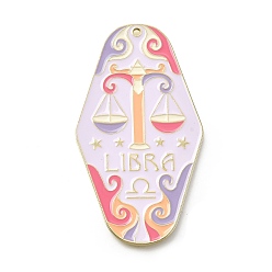 Весы Большие подвески из сплава эмали с изображением двенадцати созвездий, золотые, Весы, 63x35x1 мм, отверстие : 1.6 мм