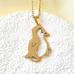Настоящее золото 18K 304 ожерелья из нержавеющей стали с подвеской в виде пингвина, вырезанной лазером, для женщин и мужчин, реальный 18 k позолоченный, 17.72 дюйм (45 см), Кулон : 29x18.5 мм