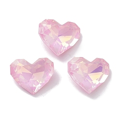 Розовый Стеклянные стразы кабошоны, точка назад и задняя пластина, граненые, сердце, светло-розовый, 10x12x5 мм