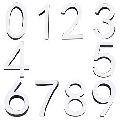 Silver 10Pcs 10 Style Acrylic Mirror Wall Stickers, Wall Decoration, Number 0~9, Silver, 49~49.5x15~34.5x10.5mm, 1pc/style