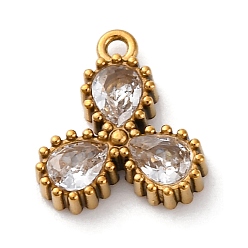 Прозрачный Ионное покрытие (IP) 304 подвески из циркония из нержавеющей стали, прелести капли воды, реальный 18 k позолоченный, прозрачные, 12x10.5x2.5 мм, отверстие : 1.2 мм