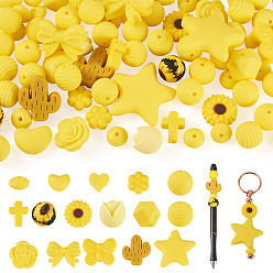 Желтый 92 шт. прозрачные силиконовые фокусные бусины, разнообразные, желтые, 12~35x12~35x6~15 мм