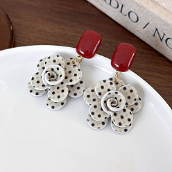 Белый Дым Серьги-гвоздики из смолы ко Дню святого Валентина, цветок в горошек, золотые, серый, 50x32 мм