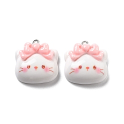Cat Shape Непрозрачные подвески смолы, мультфильм прелести, форма кошки с бантом, 22x21x8 мм, отверстие : 2 мм