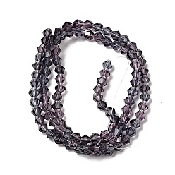Purple Imitation Austrian Crystal 5301 Bicone Beads, Faceted Glass Beads Strands, Purple, 4x4mm, Hole: 1mm, about 88~89pcs/strand, 12.99~13.39 inch
