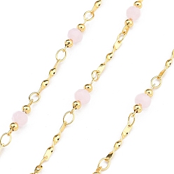 Розовый Латунные круглозвенные цепи, со стеклом, реальный 18 k позолоченный, пайки, без кадмия, без никеля и без свинца, с катушкой, туманная роза, 12.5x4x4 мм