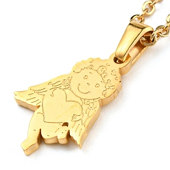 Золотой 304 Женские ожерелья с подвеской в виде сердца в виде амура из нержавеющей стали, золотые, 18.50 дюйм (47 см)