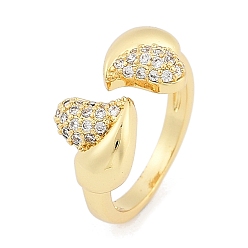 Сердце Латунные микро проложить манжеты кольца кубического циркония, широкие кольца для женщин, реальный 18 k позолоченный, сердце, 10 мм