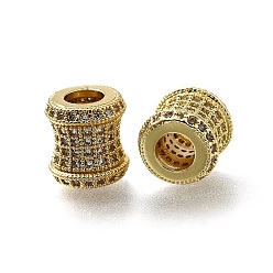 Настоящее золото 18K Латунь микропаве прозрачный кубический цирконий европейский бисер, бусины с большим отверстием, колонка, долговечный, стойки покрытие, без свинца и без кадмия, реальный 18 k позолоченный, 10x9.5 мм, отверстие : 4.5 мм