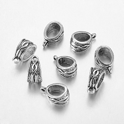 Antique Silver Tibetan Style Tube Bails, Loop Bails, Bail Beads, Lead Free and Cadmium Free, Antique Silver, about 14mm long, 7.5wide, 9mm thick, hole: 1.5mm