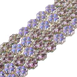 Pale Violet Red Baking Paint Electroplate Transparent Glass Beads Strands, Four Leaf Clover, AB Color Plated, Pale Violet Red, 10x10x4.5mm, Hole: 0.7~0.9mm, about 73~86pcs/strand, 29.72~35.63 inch(75.5~90.5cm)