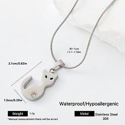Cat Shape 304 подвесные из нержавеющей стали ожерелья, цвет нержавеющей стали, без потускнения, форма кошки, 15.75 дюйм (40 см)