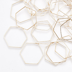 Light Gold Brass Linking Rings, Nickel Free, Hexagon, Light Gold, 25x22x1mm, Inner Measure: 21x24mm