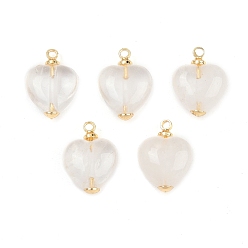 Хрусталь Сердечные подвески из натурального кварца, с латунной, реальный 18 k позолоченный, без кадмия и без свинца, стойки покрытие, долговечный, 13.5x10x5 мм, отверстие : 1.4 мм