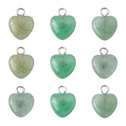 Зеленый Авантюрин 24шт. подвески из натурального зеленого авантюрина, с подпоркой из платиновой латуни, сердце, 13.5~14.5x10.5x5 мм, отверстие : 1.8 мм