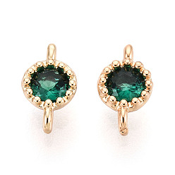 Зеленый Шармы-соединители из латуни с паве из кубического циркония, плоские круглые ссылки, реальный 18 k позолоченный, зелёные, 7.5x4x2.5 мм, отверстие : 0.8~0.9 мм