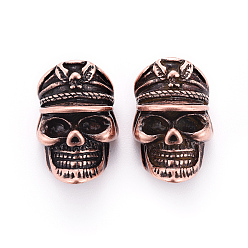 Красная Медь Латунные бусины, череп, Красная медь, 19.5x13x12.5 мм, отверстие : 5 мм