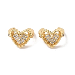 Real 18K Gold Plated Hollow Heart Brass Micro Pave Cubic Zirconia Cuff Earrings for Women, Real 18K Gold Plated, 12x9mm