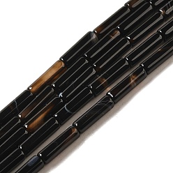 Черный Натуральный черный агат бисер нитей, колонка, окрашенная и подогревом, чёрные, Размер : шириной около 4 мм , 13 мм длиной, отверстие : 1 мм, 30 шт / нитка, 15.5 дюйм