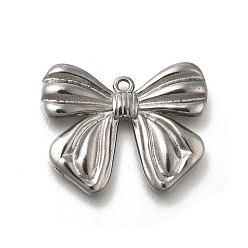 Нержавеющая Сталь Цвет 304 подвески из нержавеющей стали, очарование бантом, анти-тускнение, цвет нержавеющей стали, 20x24.5x3 мм, отверстие : 1.4 мм