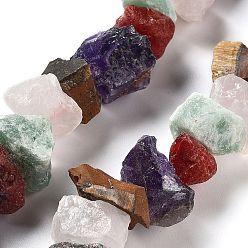 Смешанные камни Необработанный натуральный аметист, тигровый глаз, зеленый авантюрин, розовый кварц и бусины из сердолика, самородки, 9~17x7~16x8~14 мм, отверстие : 0.9 мм, около 21~25 шт / нитка, 7.09''~7.87'' (18~20 см)