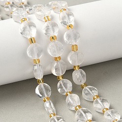 Хрусталь Природных кристаллов кварца бисер нитей, граненый шестиугольный разрез, горного хрусталя, плоско-круглые, с бисером, 10~10.5x5.5~6 мм, отверстие : 1.2 мм, около 28~29 шт / нитка, 14.29~14.65'' (36.3~37.2 см)