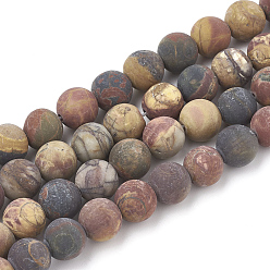 Picasso Jasper Natural Picasso Stone/Picasso Jasper Beads Strands, Frosted, Round, 10mm, Hole: 1.2mm, about 37~40pcs/strand, 14.9~15.1 inch(38~38.5cm)