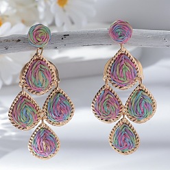 Разноцветный Серьги-гвоздики из сплава рафии в форме капли, золотые, красочный, 85x45 мм