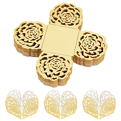 Золотистый 50 шт. упаковочные коробки для конфет из цветочной бумаги с окошком в виде розы, золотые, 10.4x10.4x0.01 см, готовое изделие: 3.5x3.5x3.3 см