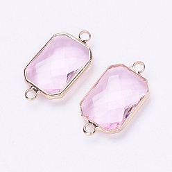 чертополох Соединители стеклянные ссылки, с латунной фурнитурой , граненые, восьмиугольник, золотой свет, чертополох, 25.5x13.8x6.7 мм, отверстие : 2.4 мм