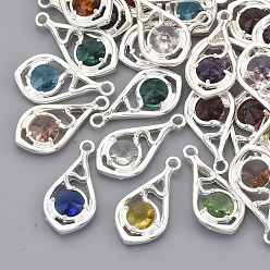 (52) Непрозрачная лаванда Граненые подвески стекла, с настройками открытой спины из экологически чистого сплава, без никеля , слеза, серебряный цвет гальваническим, разноцветные, 21x11x3.5 мм, отверстие : 1.6 мм