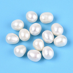 Кремово-белый Естественный культурный жемчуг пресноводных, рис, половине просверлил, класс AAA, кремово-белые, 7~8x6~6.5 мм, отверстие : 0.8 мм