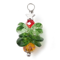 (52) Непрозрачная лаванда Подвески из латуни и стекла, с медной проволокой платинового тона, рождественская елка со звездой, разноцветные, 33x17x17 мм, отверстие : 4 мм