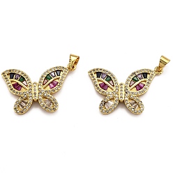 Real 18K Gold Plated Brass Micro Pave Clear Cubic Zirconia Pendants, Long-Lasting Plated, Butterfly, Real 18K Gold Plated, 20x27x2mm, Hole: 3x3.5mm