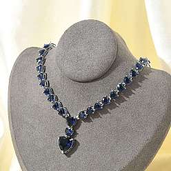 Морской Синий Латунные кубического циркония сердце кулон ожерелья, без кадмия и без свинца, долговечный, стойки покрытие, платина, Marine Blue, 14.57 дюйм (37 см)